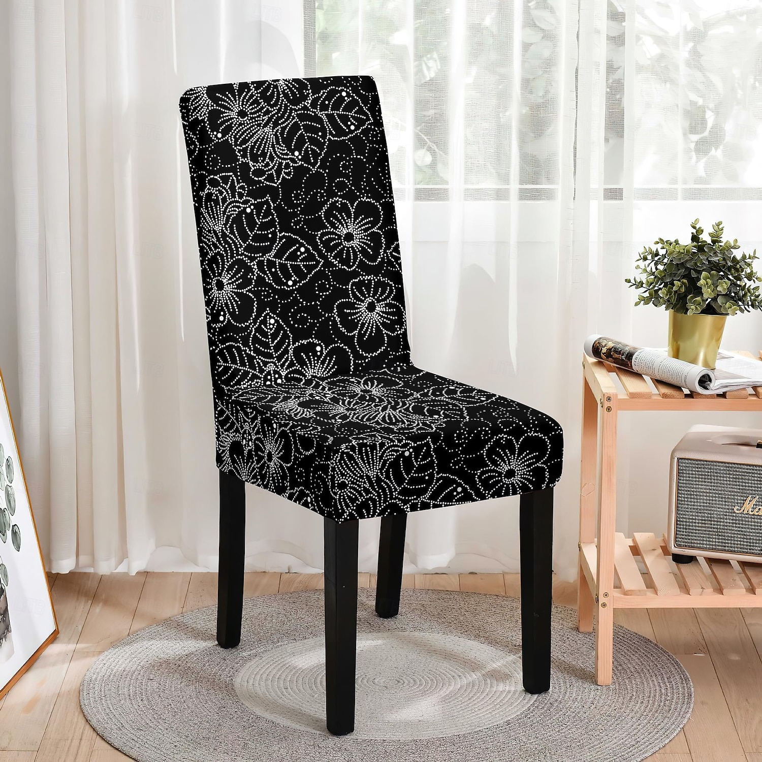 stretchig blommig matstolsöverdrag elastisk högryggad matstolsöverdrag överdrag för matstolar med blommönster lätt att montera och ta bort skyddar mot spill och fläckar maskintvättbar 2025 - $10.99 –P5