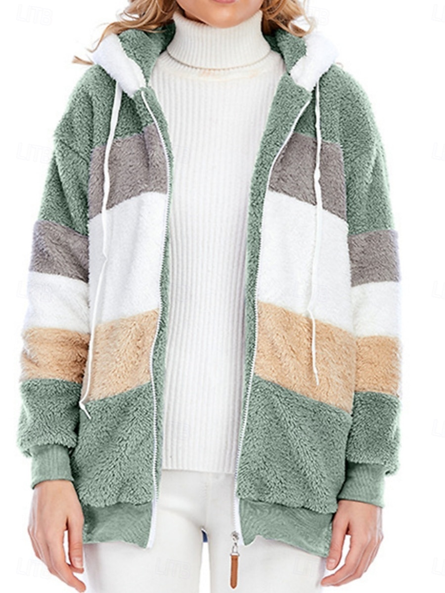 Damen Fleecejacke Teddy-Mantel Hoodie Jacke warm halten Atmungsaktiv Zip Tasche Innenfutter aus Fleece Brautkleider schlicht Streetstyle Farbblock Urlaub Strasse Freizeitskleidung Ausgehen 2025 - $39.99 –P8