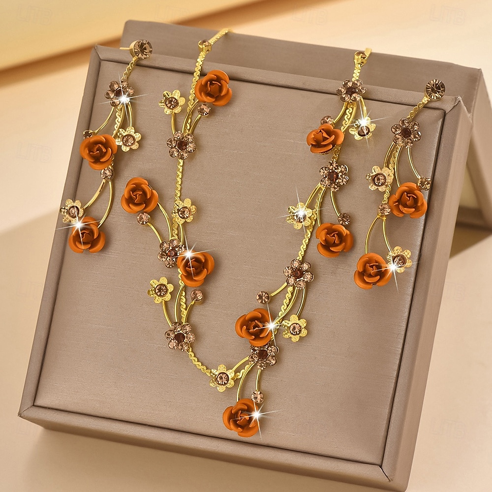 Sieradenset 3 stuks Legering Oorbellen Kettingen Dames Elegant Vintage Modieus meetkundig Bloemvorm Geometrische vorm Sieraden set Voor Bruiloft Feest Vuosipäivä 2025 - $20.99 –P4