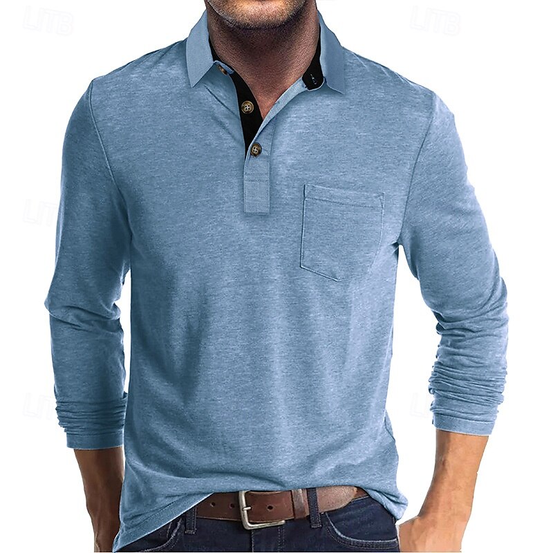 Herr Golftröja golfpolo Arbete Ledigt Kavajslag Långärmad Grundläggande Modern Ensfärgat Knapp Ficka Vår & Höst Normal Vin Aprikos Svart Vit Mörkröd Gul Golftröja 2025 - $21.99 –P13