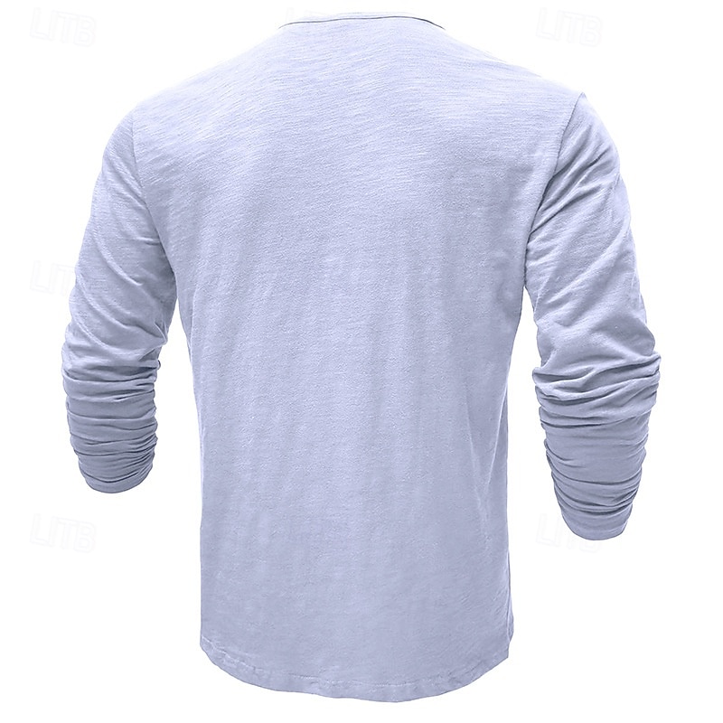 100% bawełniana męska koszulka henley koszulka z długim rękawem koszula z długim rękawem jednolity kolor modny codzienny guziki henley outdoor casual lato ciemnobrązowy wojskowa zieleń ciemnoszary henley t-shirt 2025 - $22.99 –P3