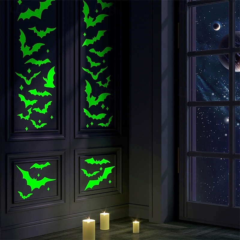 halloween svítící ve tmě zelené nálepky s netopýrem ve tvaru netopýra 2025 - $8.99 –P1