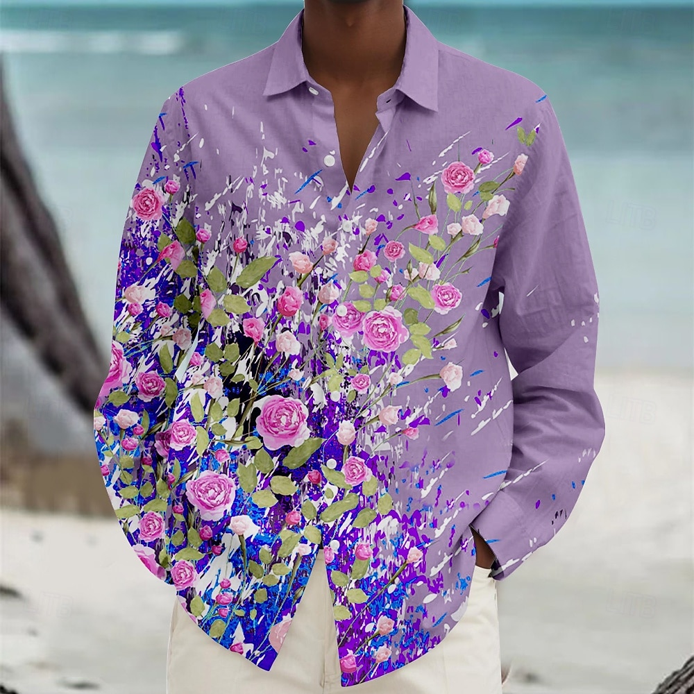 Per uomo Floreale Camicia da Spiaggia Camicia con Bottoni Manica Lunga Hawaiano Casual Vacanza Quotidiano Autunno Primavera & Estate Camicie con Colletto Stampa 3D Bianco Rosa Blu Viola Verde del 2026 a $26.99 –P5