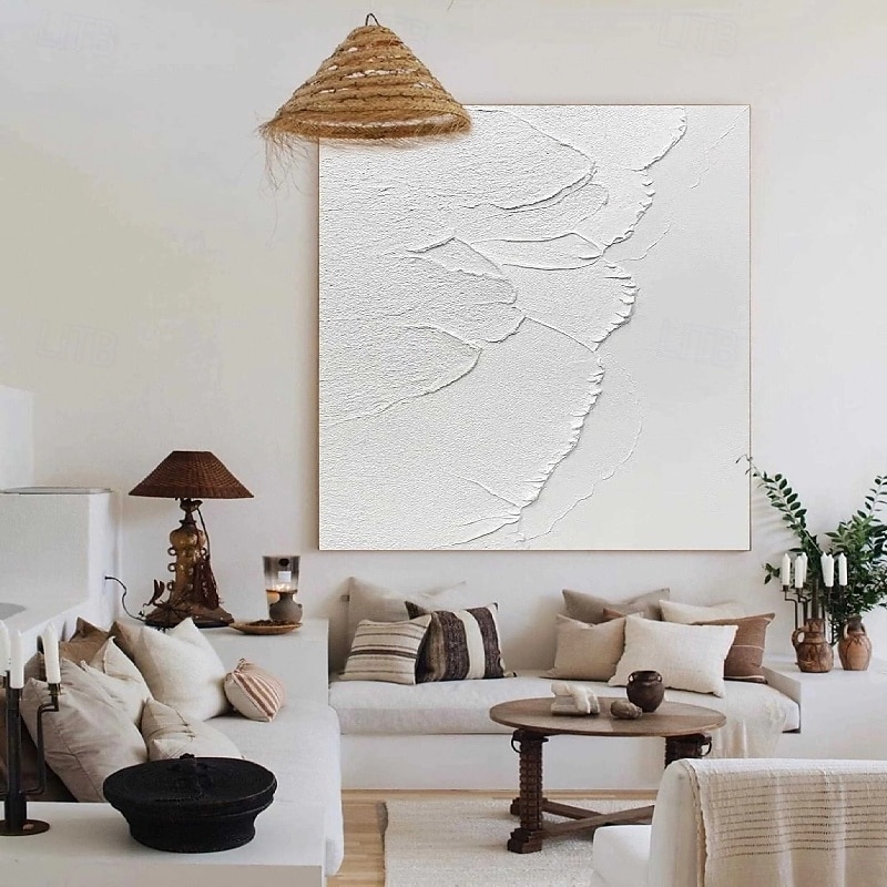 3d wit olieverfschilderij met de hand geschilderd olieverfschilderij met dikke textuur beige wit schilderij op canvas abstract getextureerd olieverfschilderij voor muurkunst schilderij voor woonkamer 2025 - $131.99 –P7