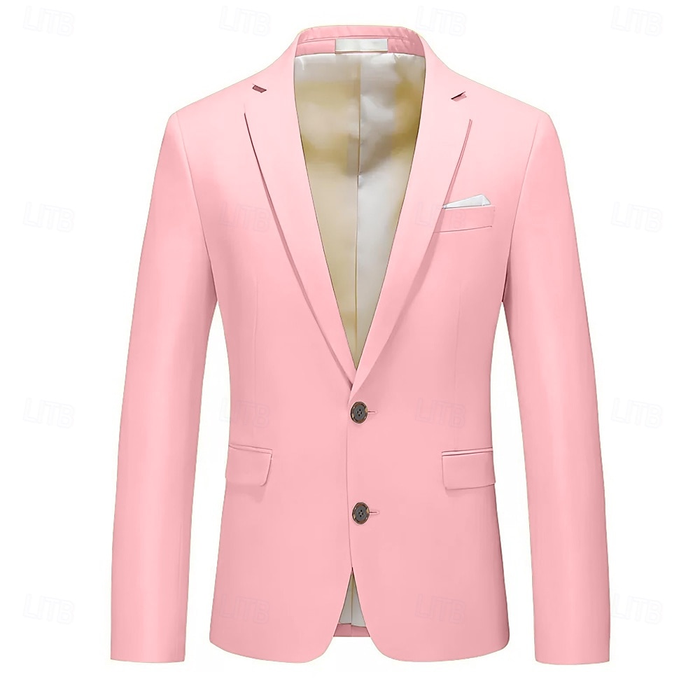 Herr Studenten Cocktailklädsel Kavaj Ceremoni Bröllopsfest Affärskläder Mode Ledigt Vår & Höst Polyester TR Slät Ficka Ledigt / vardag Enkelknäppt Blazer Ljusrosa Gul Rodnande Rosa Kungsblå 2025 - $63.99 –P2
