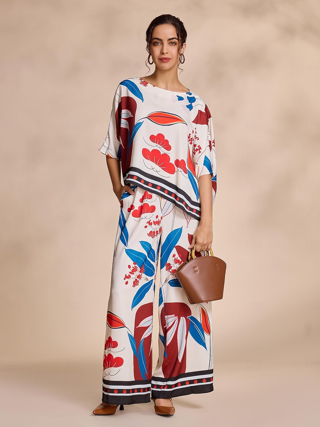 Mujer Floral Casual Casual Diario Manga magiar Albaricoque Dobladillo irregular De Gran Tamaño Estampado Manga 3/4 Elegante Diario Escote Barco Primavera & Otoño Otoño Temporadas Cruzadas 2026 - $56.99 –P2