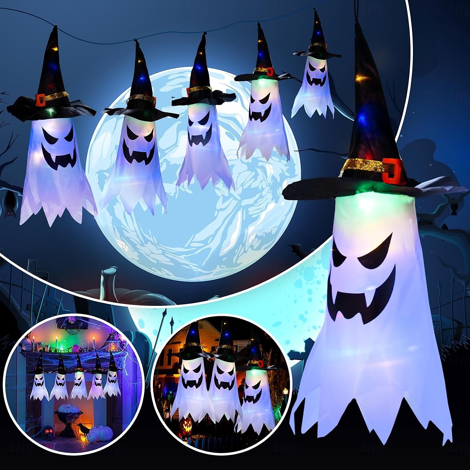 Décorations d'Halloween à suspendre, fantômes éclairés, veilleuses LED pour extérieur et intérieur, pour patio, arbre, jardin, fête d'Halloween, décoration de la maison, 1/2/4/8 pièces de 2025 ? $7.99 –P6