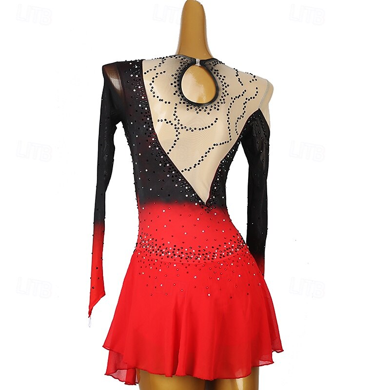 Kunstschaatsjurk Dames Voor meisjes Schaatsen Jurken Waterblauw Rood Zwart / blauw Lapwerk Open achterkant Netstof Spandex Hoge Elasticiteit Opleiding Oefenen Professioneel Kunstschaatskleding 2025 - $169.99 –P5