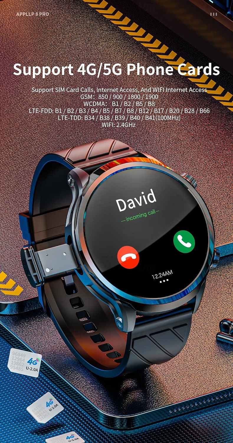 LOKMAT APPLLP 8 PRO Умные часы 1.85 дюймовый Смарт-часы-телефон 3G 4G Bluetooth Педометр Напоминание о звонке Датчик для отслеживания сна Совместим с Ноль Женский Мужчины GPS 2025 - $132.99 –P5
