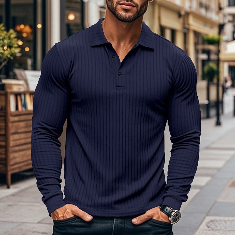 Herren Golfshirt Golf Poloshirts Lässig Arbeit Revers Langarm Basic Modern Einfach Knöpfe Frühling & Herbst Normale Passform Weiß Golfshirt 2026 - $21.99 –P8