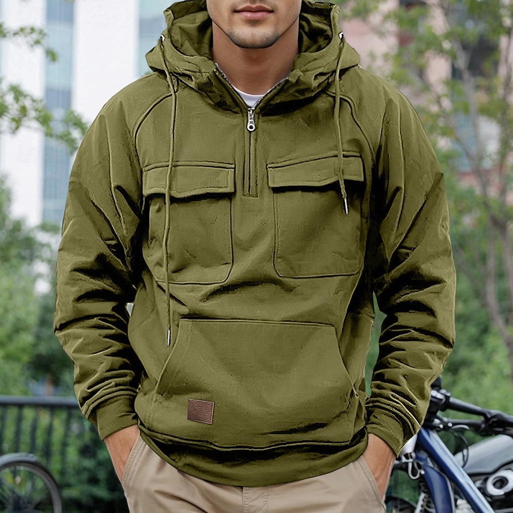Men's Hoodie Quarter Zip Hoodie Tactical Hoodie Tactical Wine Red Black Wine Army Green Navy Blue Hooded Plain Pocket Tactical Sports & Outdoor Daily Streetwear Cool Casual Spring & Fall 2025 - $32.99 –P8