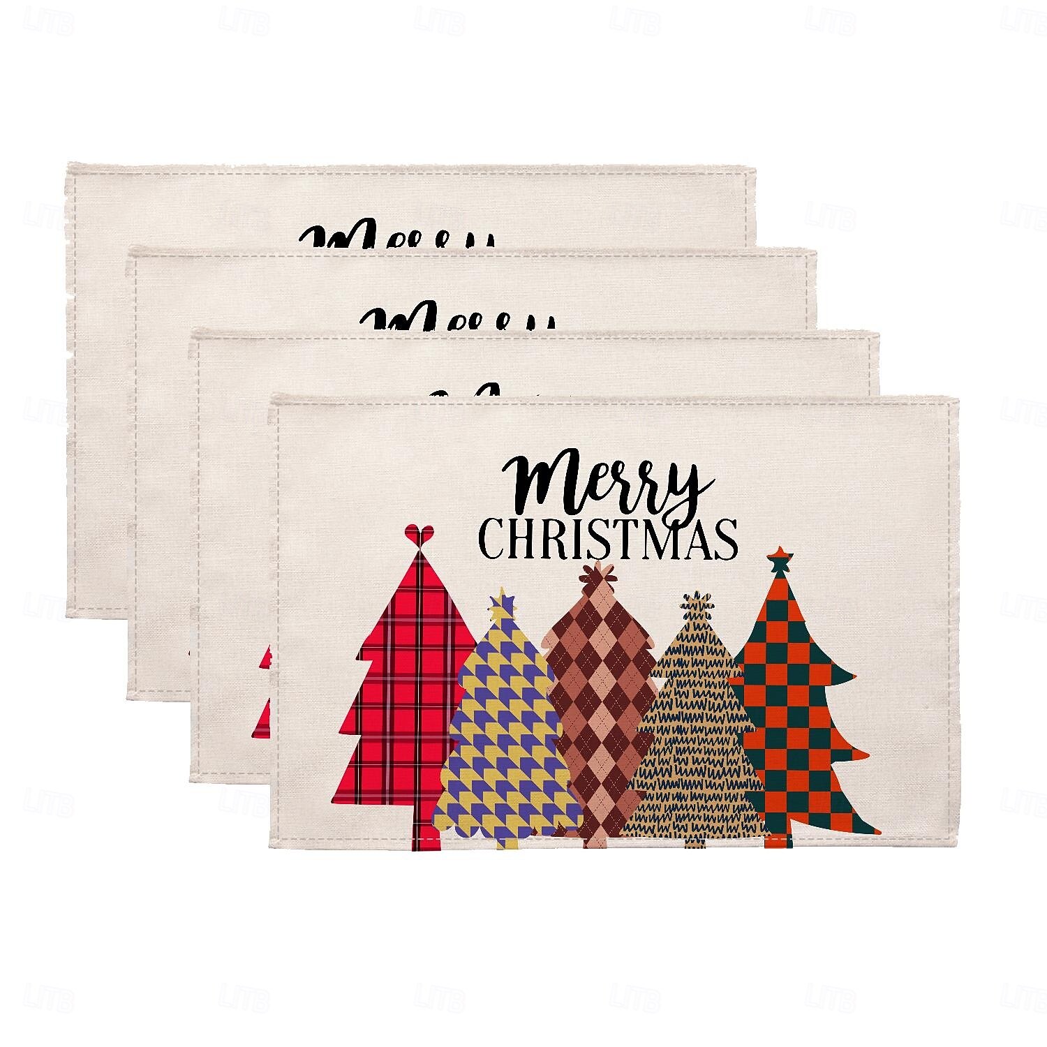 Juego de 4 manteles individuales navideños de algodón y lino para decoración de mesa de invierno, fiestas, cocinas, comedores, etc., de temporada, para exteriores, interiores y exteriores, 30 x 45 cm 2025 - $12.49 –P4