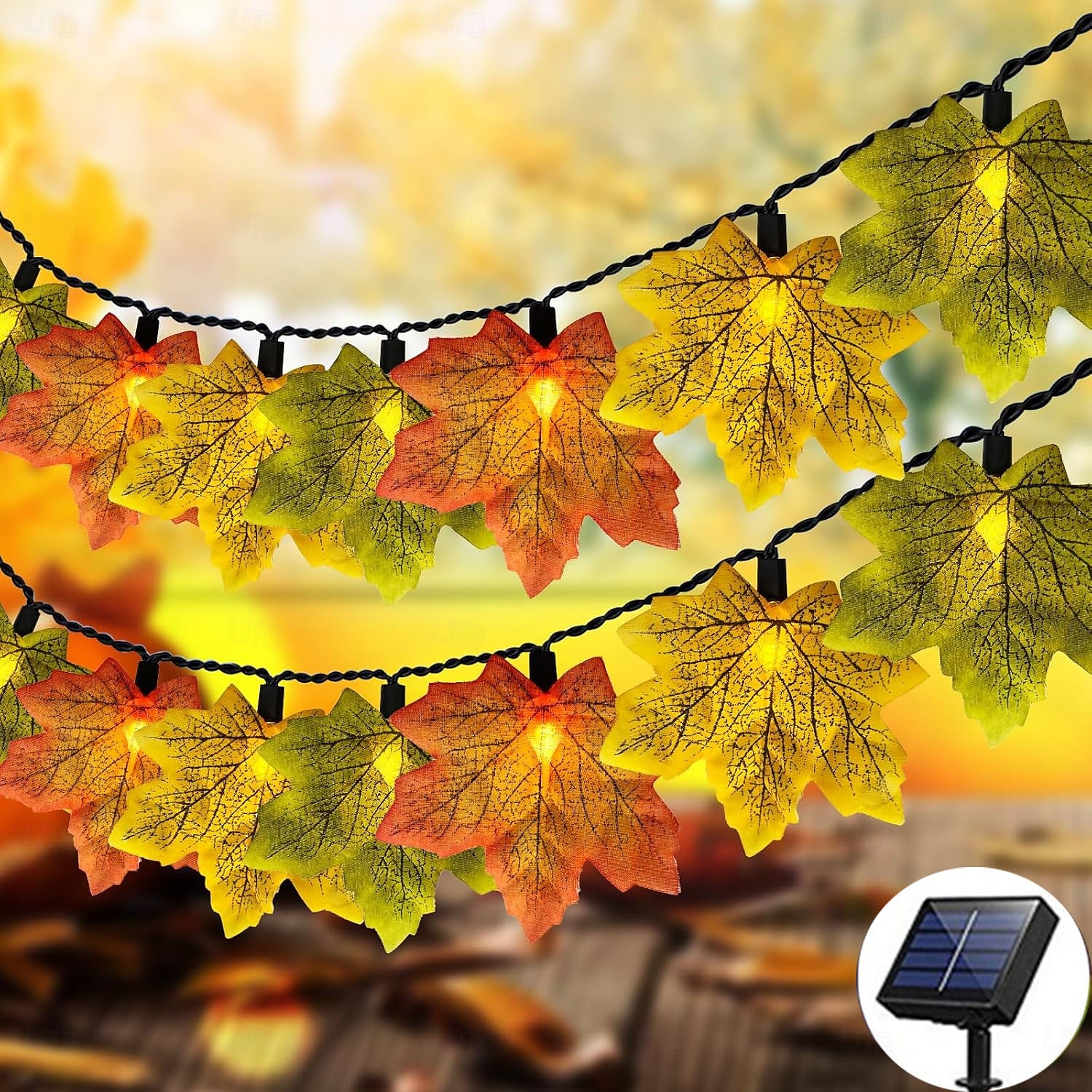 Ghirlandă artificială cu frunze de arțar cu energie solară 6,5 m 30 led-uri de Ziua Recunoștinței Halloween frunze de toamnă decorare în aer liber grădină interioară terasă șemineu pentru iluminat 2025 - $14.49 –P5