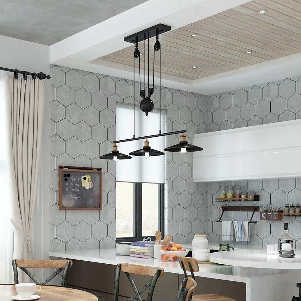 Pendant Light 1/2/3 Light Pulley Indoor Island Light Adjustable Industrial Vintage Rustic Chandelier for Game Room 7ft/8ft/9ft Tables, Vintage Kitchen Light for Man Cave, Kitchen, Dinning Room, Bar 2025 - $148.99 –P1