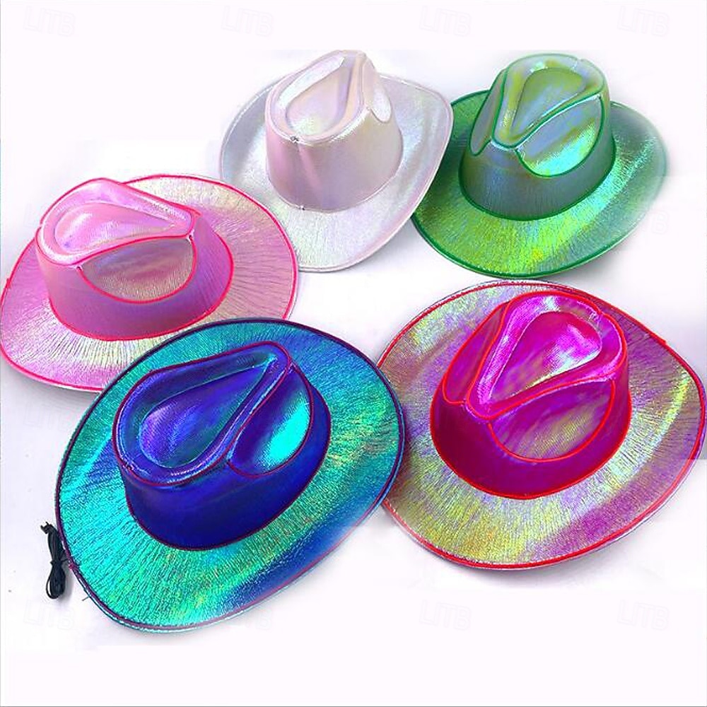 Cowgirl Hat Fedora Light Up Cowboy Hat Glowing Fedora Hat Glow In the Dark for Music Festivals Sparkly Glowing Cowboy Hat Versatile 2026 - $28.99 –P10