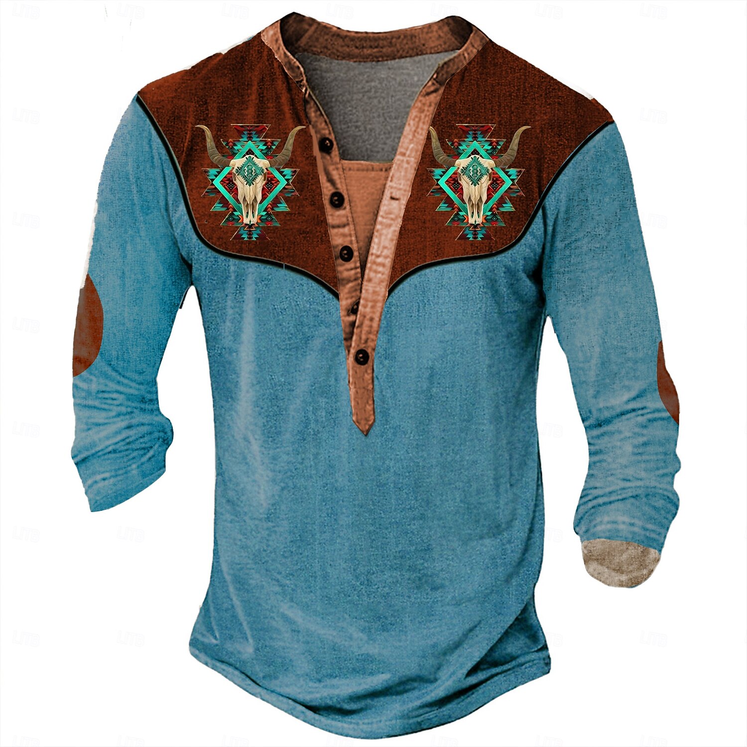 Per uomo Tribale Cowboy Maglietta Maglia Henley Manica Lunga Stampa 3D Designer Retrò Vintage Stile Western Streetwear Casuale Quotidiano Estate Primavera Autunno Marrone chiaro Blu Marrone Henley del 2026 a $23.99 –P5