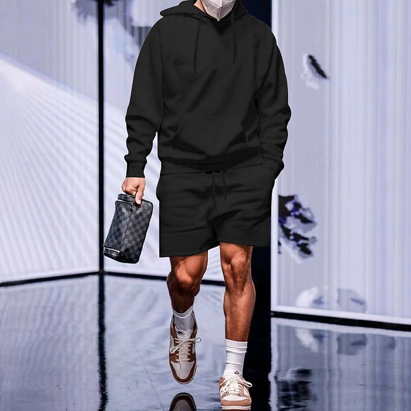 Ανδρικά Φούτερ με Κουκούλα Φόρμα Φούτερ Μαύρο Λευκό Κίτρινο Καμηλό Σκούρο γκρι Με Κουκούλα Σκέτο Κορδόνι 2 τεμάχια Μπροστινή τσέπη Αθλήματα & Ύπαιθρος Καθημερινά Αργίες Πολυεστέρας Κομψό στυλ street 2026 - $30.99 –P3