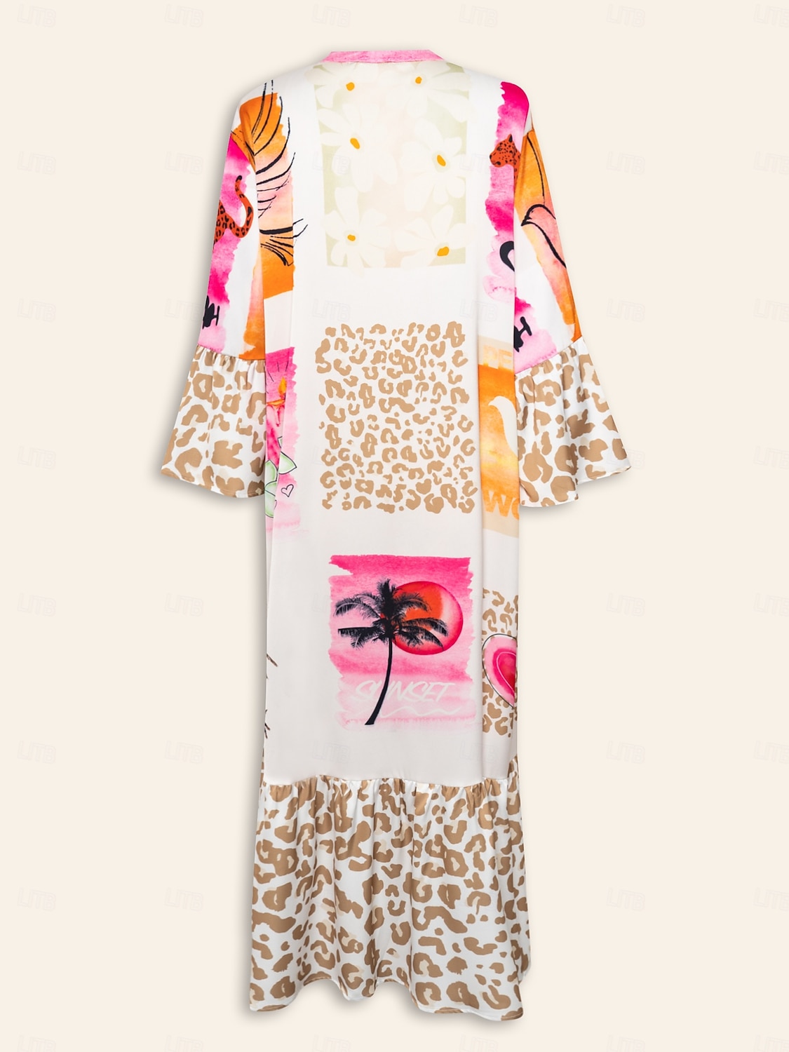 Robe longue décontractée à col ras du cou et à boutons en satin imprimé léopard de 2025 ? $68.99 –P11