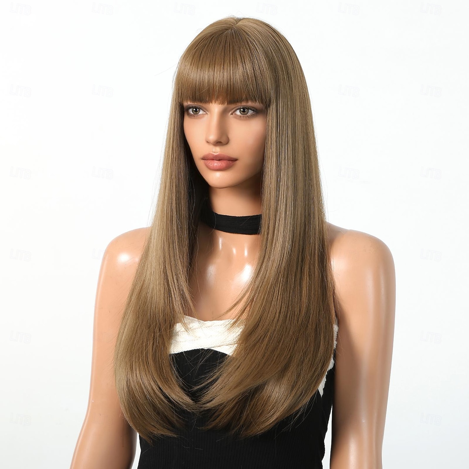 Peruca sintética feminina de 26 polegadas, cor gradiente, cabelo longo e liso marrom com franja, moda diária, festa, cosplay de 2026 por $25.99 –P1