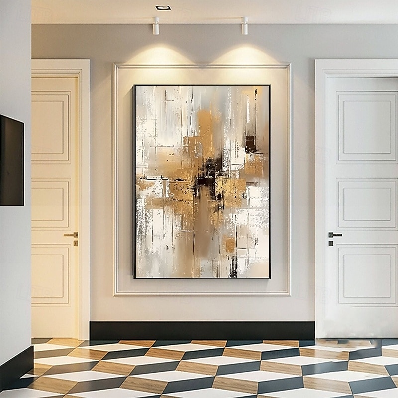 großes handgemaltes 3D-Ölgemälde auf goldbrauner Leinwand, handgefertigtes abstraktes Gemälde, handgefertigtes Wandkunstgemälde, leichtes Luxus-Ölgemälde für die Wanddekoration im Wohnzimmer und 2025 - $116.99 –P3