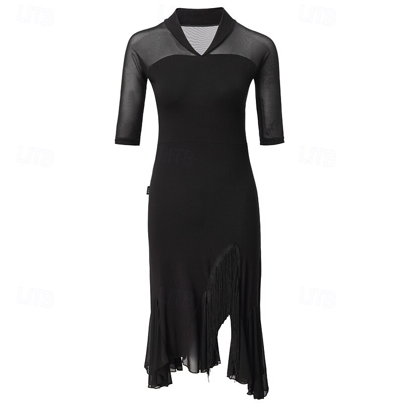 Dans Latin Rochie Franjuri Culoare Pură Despicare Pentru femei Performanță Antrenament Manșon Jumate Înalt Poliester 2025 - $44.99 –P1
