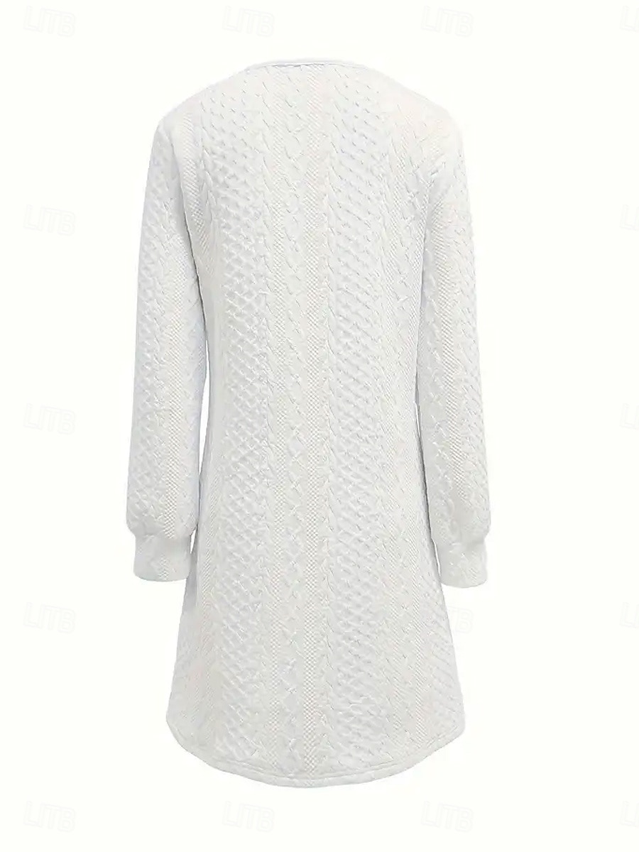Women's Plain Dress Mini Dress Zipper Vintage Casual V Neck Long Sleeve Black White Pink Color 2025 - $27.99 –P4