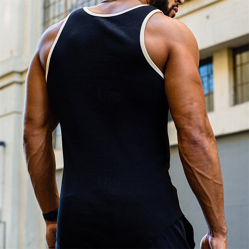 Men's Workout Tank Top Running Tank Top Gym Tank Top Patchwork Sleeveless Vest / Gilet Casual Athleisure Breathable Quick Dry Soft Gym Workout Running Walking Sportswear Activewear Color Block Black 2025 - $16.49 –P2