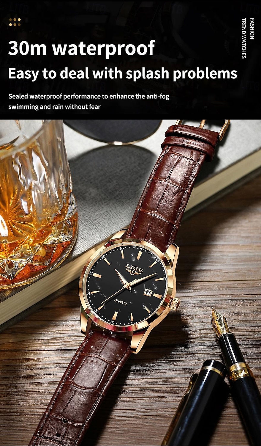 LIGE Heren Quartz Horloge Zakelijke Datum Waterdichte Leren Strap Horloge 2025 - $20.99 –P9