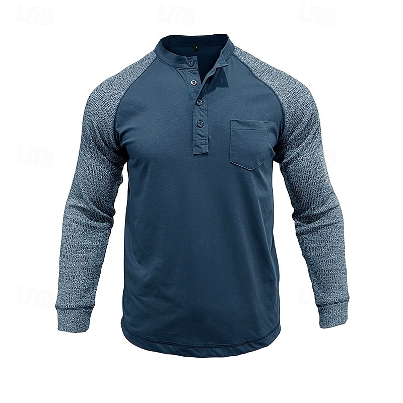 Herren T-Shirt mit Knöpfen T Shirt Henley Hemd T-Shirt Langarm Henley Frühling & Herbst Farbblock Mode Designer Basic Patchwork Urlaub Straße Ausgehen Königliches Blau Blau Armeegrün Top T-Shirt für 2025 - $32.99 –P11