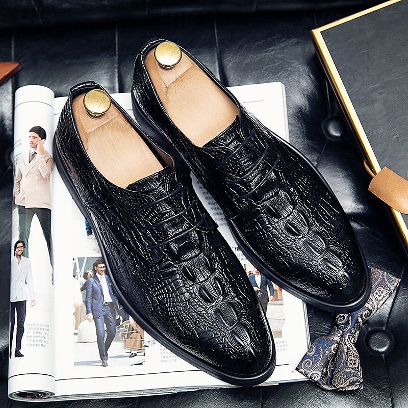 herenschoenen met krokodillenmotief Oxford - imitatieleren veterschoenen voor formele gelegenheden voor zakelijke en speciale gelegenheden 2025 - $42.99 -P4