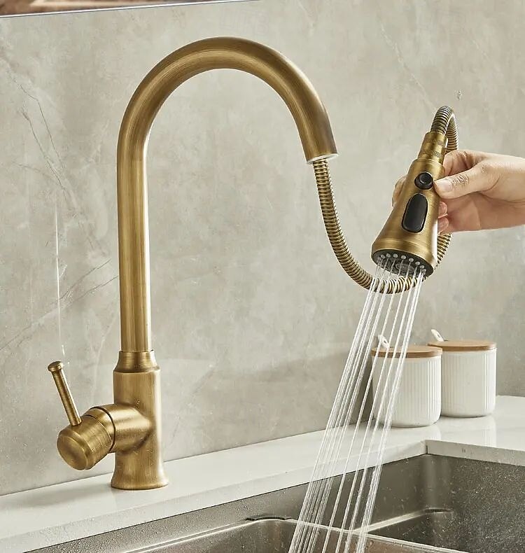 2026年 水栓 - シングルハンドルつの穴 電気メッキ プルアウト / プルダウン センターセット レトリ／ヴィンテージ Kitchen Taps  コレクション – $129.99 –P4