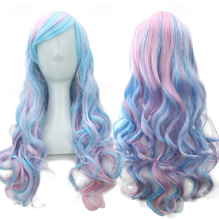 Parrucca ombre arcobaleno in capelli sintetici con frangia rossa gialla viola verde blu per donne nere Festa di Halloween Cosplay del 2025 a $15.99 –P4