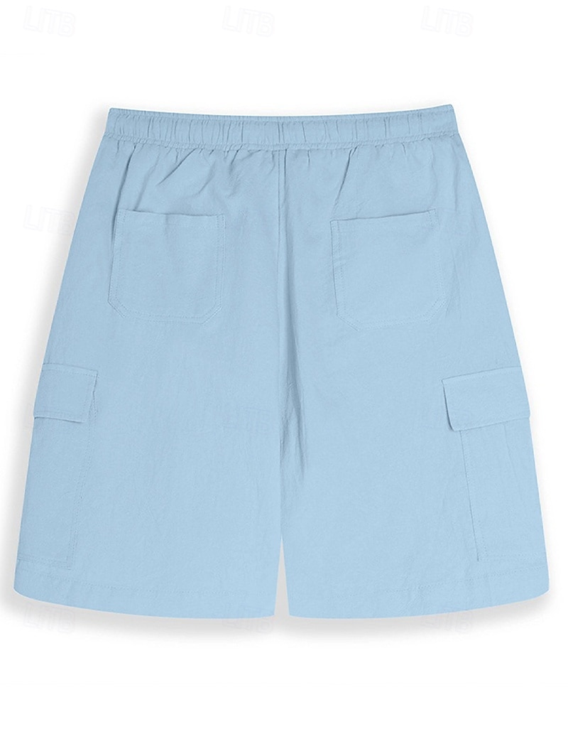Men's Cargo Shorts Shorts Linen Shorts Summer Shorts Beach Shorts Drawstring Elastic Waist Multi Pocket Plain Knee Length Outdoor Casual Daily Vacation Casual Black White Inelastic 2025 - $22.99 –P4