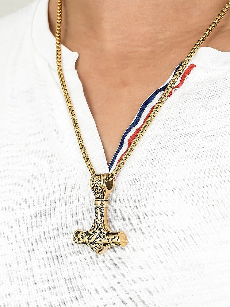 collana con ciondolo martello di Thor vichingo da uomo - gioielli mitologia norrena, mjolnir in acciaio inossidabile per casual e cosplay del 2025 a $14.99 –P2