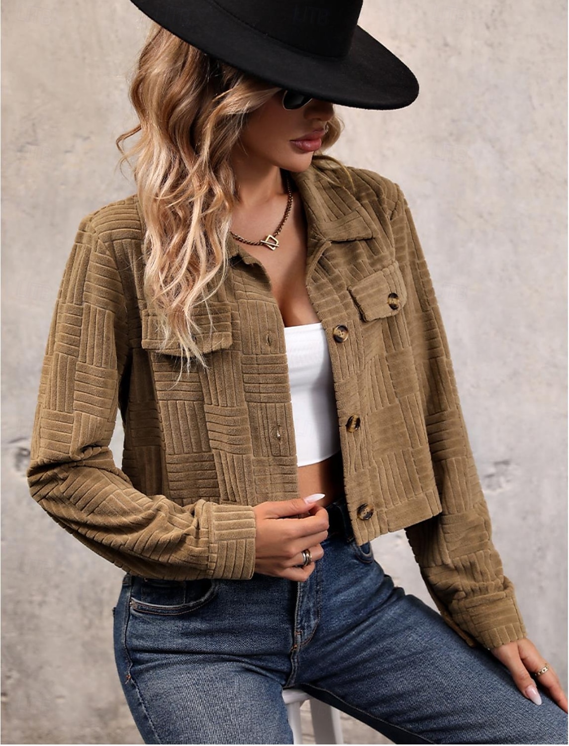 Dam Jacka Fest Knapp Ensfärgat Vindtät Vintage Normal Ytterkläder Långärmad Höst Khaki grön S 2025 - $57.99 –P3