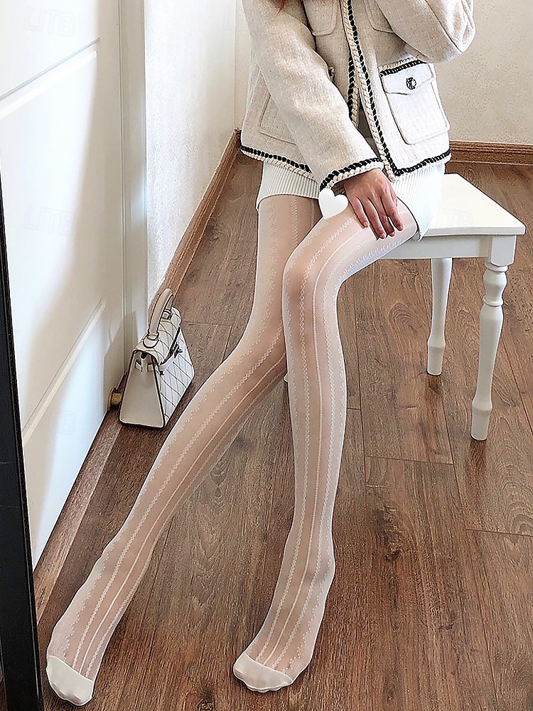 Elegant Sheer Pantyhose with Delicate Vertical Stripe Pattern | Soft Nude Tone Tights for Dressy and Casual Outfits 2025 - $8.99 –P1
