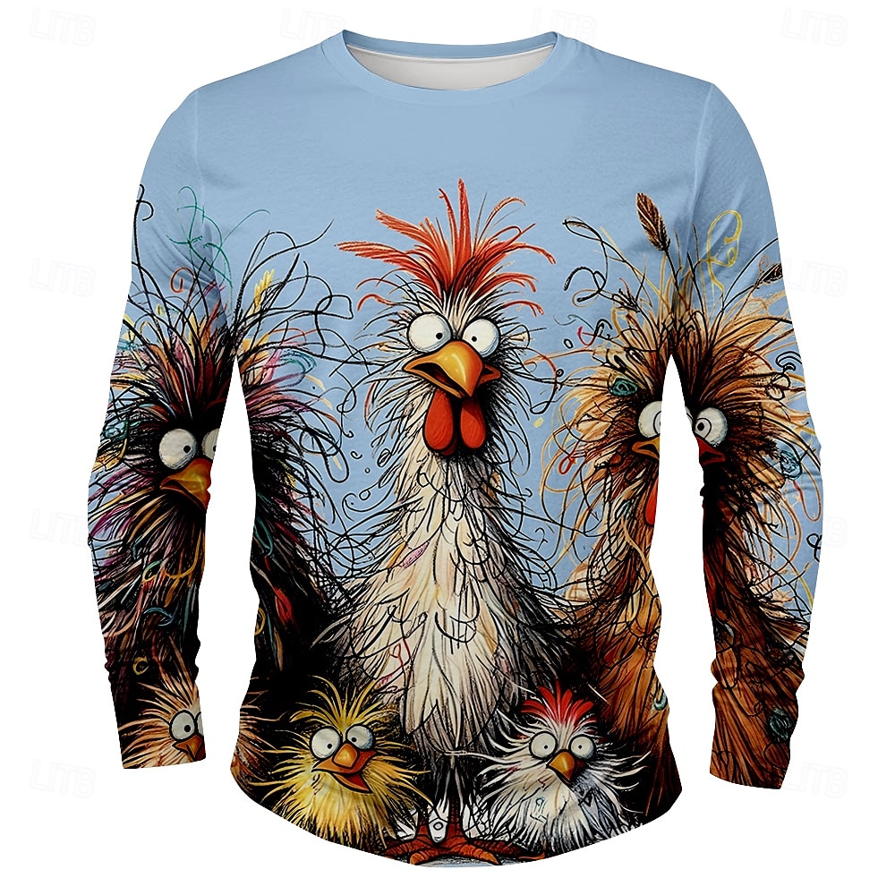 Men's Chick Funny T Shirt Long Sleeve T shirt 3D Print Crew Neck Shirt Designer Retro Vintage Street Casual Daily Black White Yellow Summer Spring Fall Clothing Apparel S M L XL XXL XXXL 2026 - $21.99 –P6