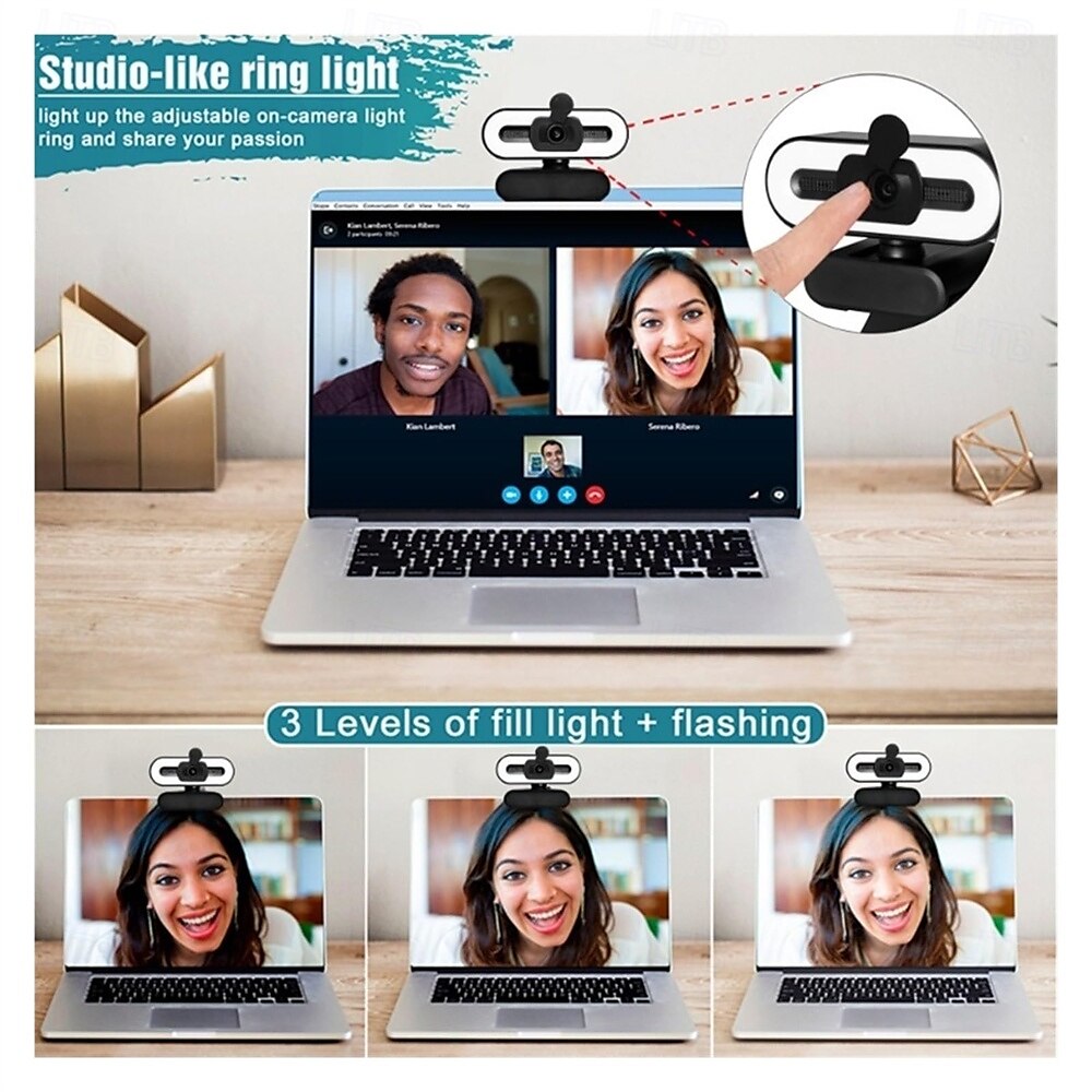 webcam 4k full hd met ring fill light laptop pc computer live broadcast video webcam met microfoon roterende camera's streaming webcam 2025 - $47.99 –P4