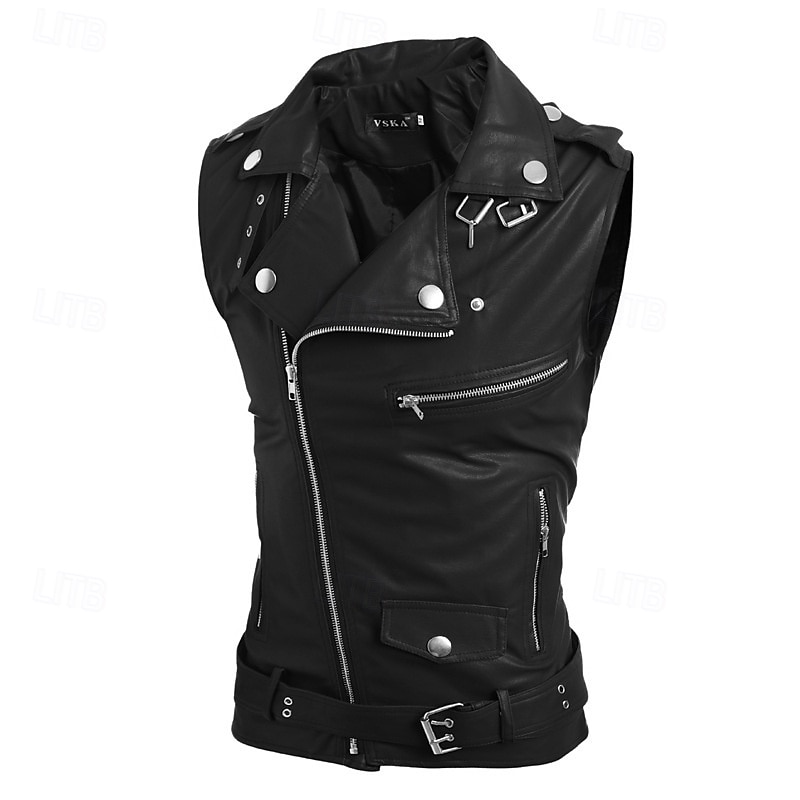 Herren Weste Lederweste Täglich Verabredung Urlaub Modisch Brautkleider schlicht Frühling & Herbst Tasche Polyester Komfortabel Glatt Reisverschluss Kargen Regular Fit Schwarz Weiß Rote Weste 2025 - $49.99 –P6