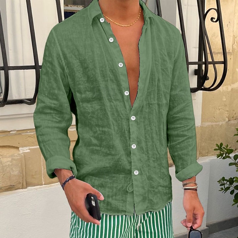 Per uomo Camicia Camicia di lino Camicia Estiva Camicia da Spiaggia Camicie sbottonate Semplice Vacanza Casuale Nero Bianco Rosa Blu reale Manica Lunga Bavero Primavera & Estate Abbigliamento del 2025 a $20.99 –P12