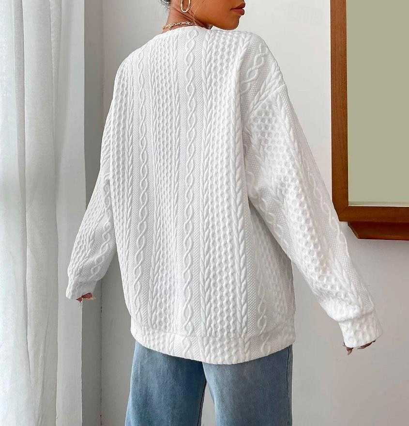 סווטשירט לנשים אלגנטי וינטג' רגיל לבוש יומיומי קז'ואל עם צווארון צווארון טלאים שרוול ארוך שחור לבן כחול אפור סתיו חורף 2025 - $27.99 –P2