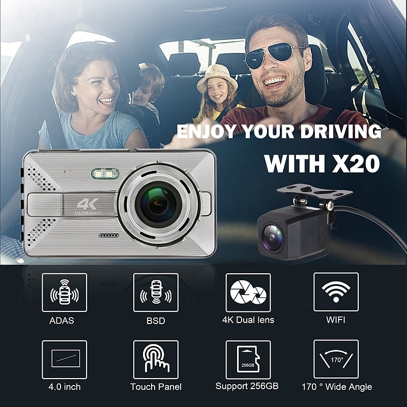 2025年 X20 MAX 2160P 新デザイン / HD / リアカメラ付き 車のDVR 150度 広角の 4 インチ IPS ダッシュカム とともに WIFI / ナイトビジョン / G-Sensor 4 赤外線LED カーレコーダー コレクション – $114.99 –P11