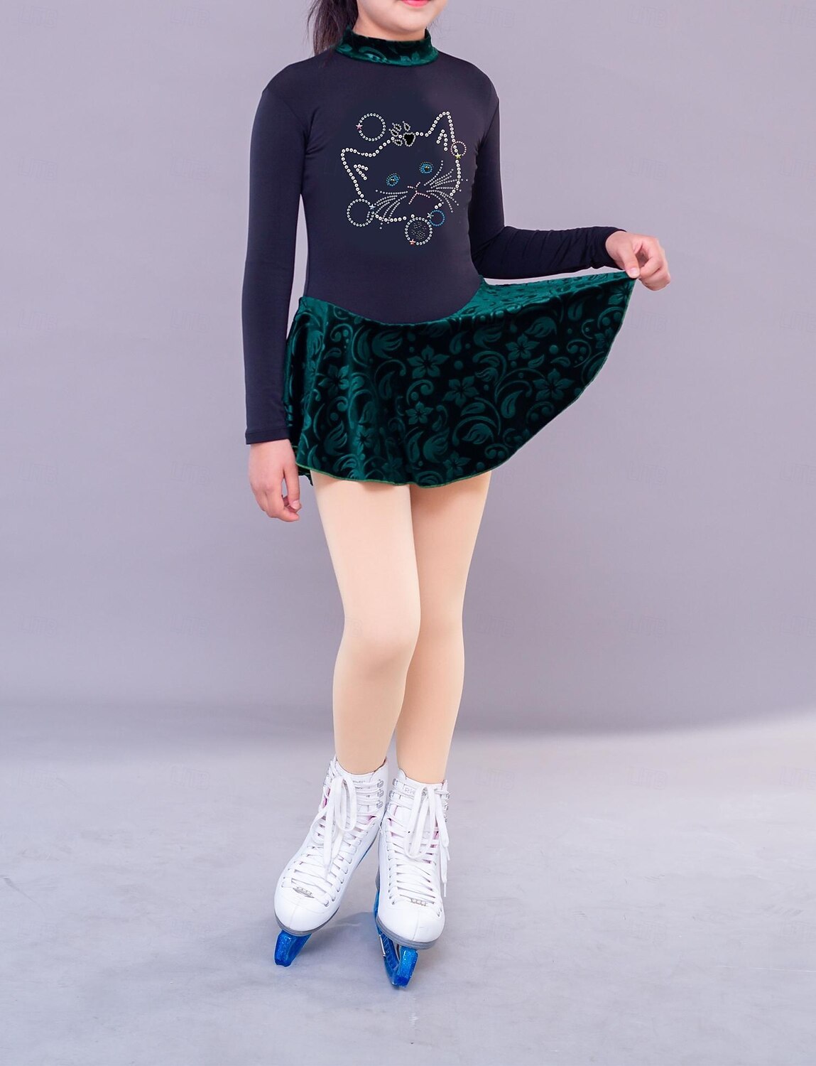 Figure Skating Dress Women's Girls' Ice Skating Dress Green Thumbhole Mesh  Spandex Stretchy Training Practice Professional Skating Wear Thermal Warm  Classic Crystal / Rhinestone Long Sleeve Ice 2026 - $162.99
