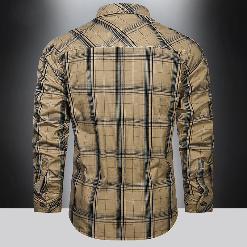 Herr Skjorta Arbetskläder skjortor Casual skjorta Arbetsskjortor Knapp upp skjorta Khaki grön Armégrön Mörkblå Långärmad Rutig Kavajslag Semester Helgdag Framficka Kläder Polyester Mode Ledigt Bekväm 2025 - $40.99 –P3