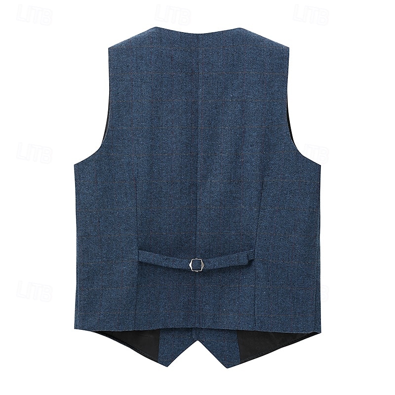 Pánské Kamizelka Tvídová vesta Vesta Vinobraní Módní Jaro & podzim Knoflíky Polyester Pohodlné Bez vzoru Jednořadé Do V Běžný Tmavě zelená Námořnická modř Tmavě šedá Světle šedá Vesta 2025 - $33.99 –P3