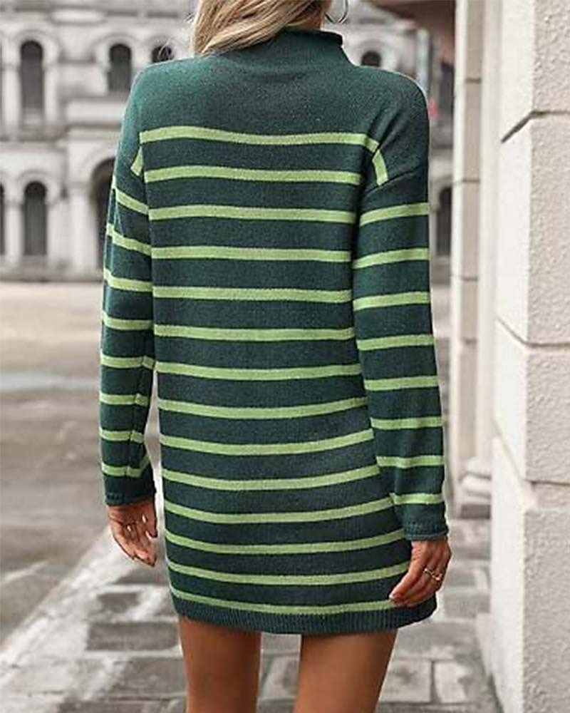 Női Pulóverruha Alkalmi Csíkos Mock Neck Nyomtatott Hosszú ujj Normál felsők Kötött Munka Napi Fehér / Fekete Lóhere Ősz Tél 2025 - $55.99 –P2