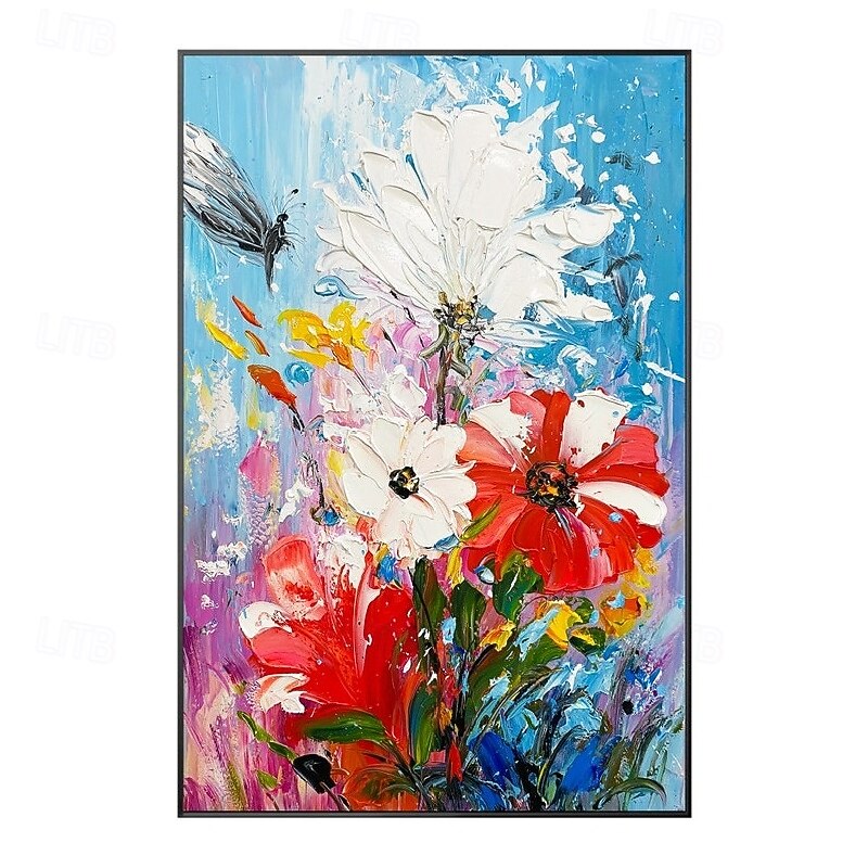 Handmade large 3D Flower Oil Painting On Canvas handpainted White ...