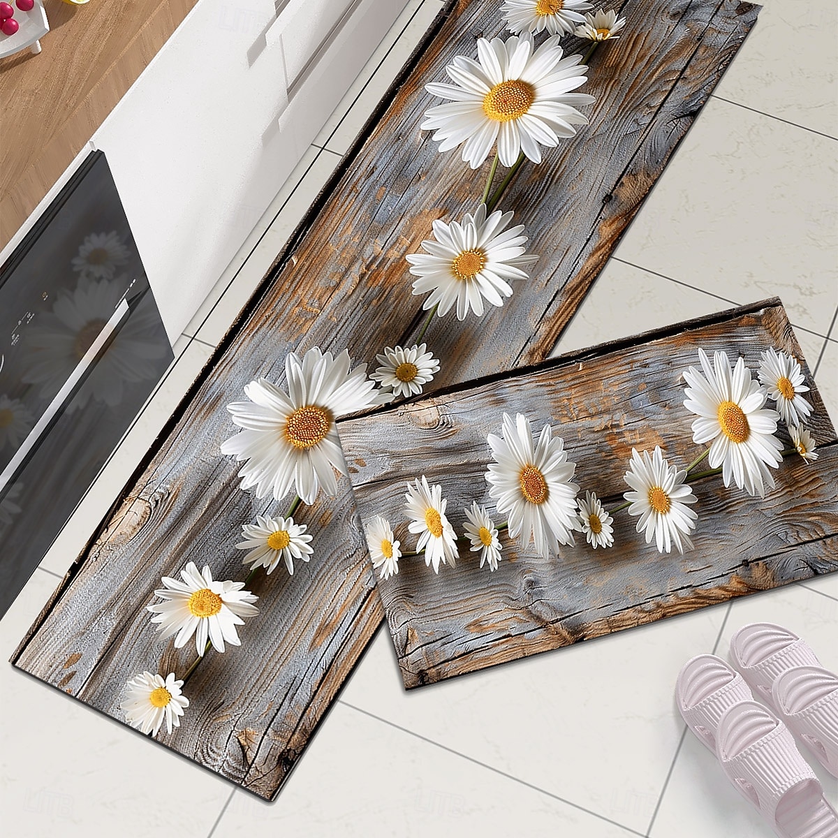 деревянный коврик для кухни с ромашковым узором, коврик для пола, нескользящий, маслянистый, коврик для гостиной, коврик для дома, для улицы, декор спальни, коврик для ванной, коврик для входа, 2025 - $15.99 –P7