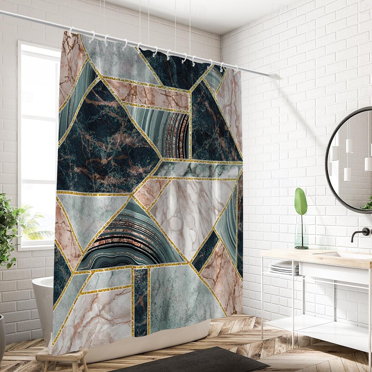 Κουρτίνα Ντους με Γάντζους 180cm*180cm(70"*70") Πλυμένος Πολυεστέρας Αδιάβροχος με Αφηρημένο Μάρμαρο Μπάνιο Διακόσμηση 2025 - $25.99 –P8