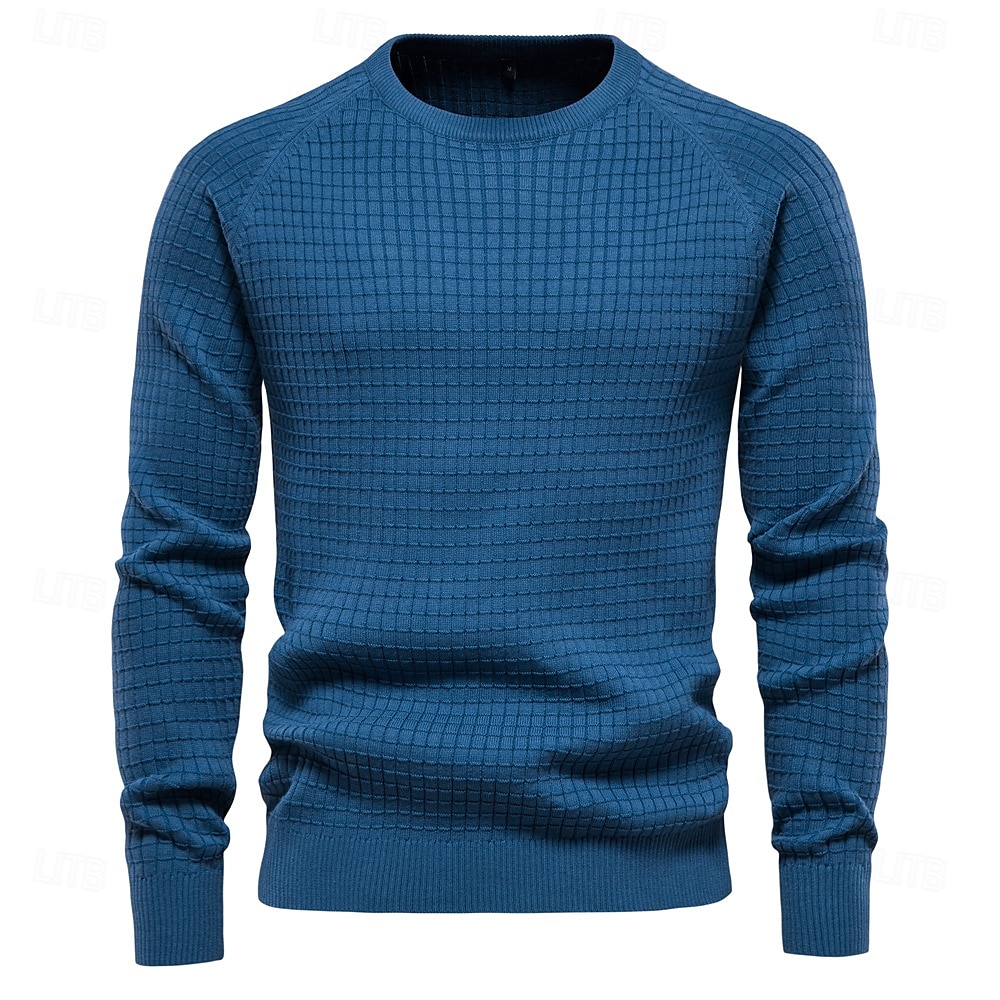 100% Baumwolle Herren Pullover einfarbig Oansatz hochwertige Mesh Pullover männlich neue Winter Herbst Basic Pullover für Männer 2025 - $37.99 –P2